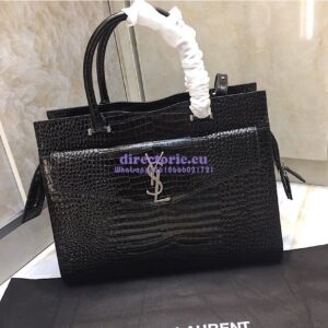 Replica Saint Laurent YSL Uptown Medium Tote In Shiny Crocodile-embossed Leather 557653 Black 2
