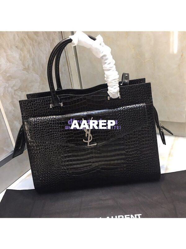 Replica Saint Laurent YSL Uptown Medium Tote In Shiny Crocodile-embossed Leather 557653 Black 4
