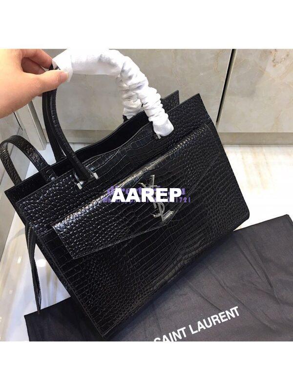 Replica Saint Laurent YSL Uptown Medium Tote In Shiny Crocodile-embossed Leather 557653 Black 5