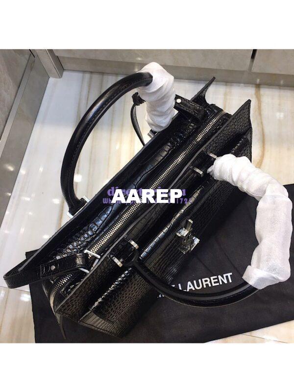 Replica Saint Laurent YSL Uptown Medium Tote In Shiny Crocodile-embossed Leather 557653 Black 8