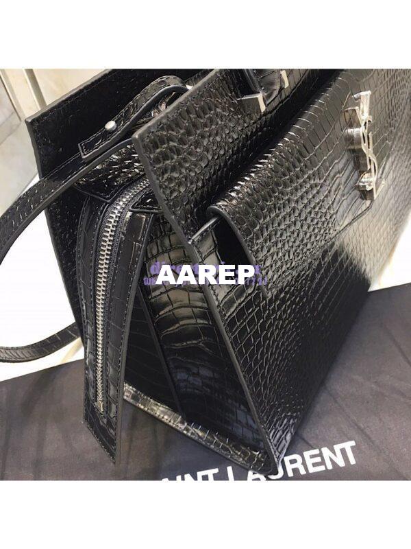 Replica Saint Laurent YSL Uptown Medium Tote In Shiny Crocodile-embossed Leather 557653 Black 9