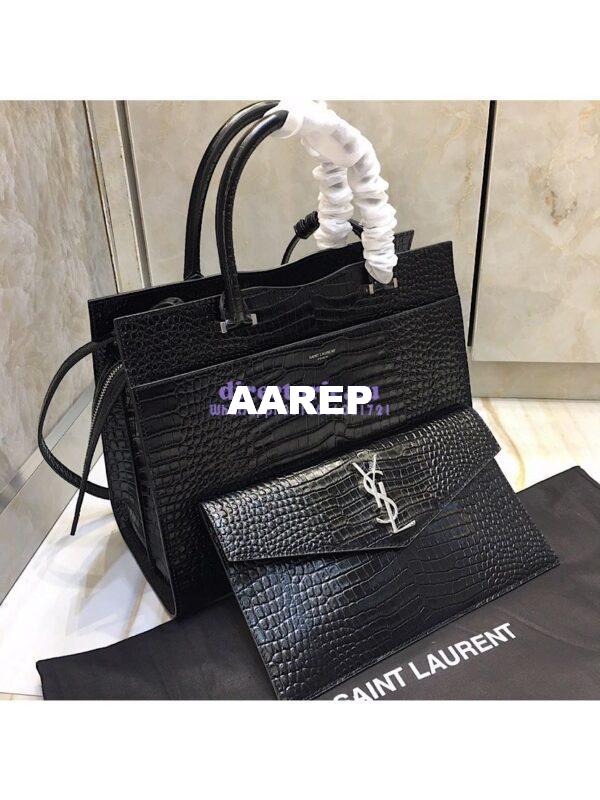 Replica Saint Laurent YSL Uptown Medium Tote In Shiny Crocodile-embossed Leather 557653 Black 10