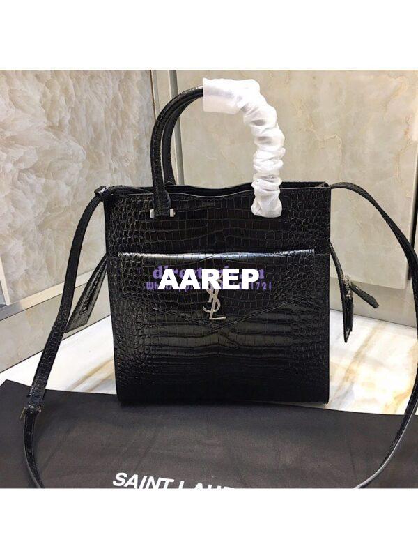 Replica Saint Laurent YSL Uptown Small Tote In Uptown Small Tote In Shiny Crocodile-embossed Leather 561203 Black 3