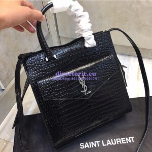 Replica Saint Laurent YSL Uptown Small Tote In Uptown Small Tote In Shiny Crocodile-embossed Leather 561203 Black 2
