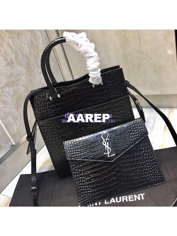 Replica Saint Laurent YSL Uptown Small Tote In Uptown Small Tote In Shiny Crocodile-embossed Leather 561203 Black 6