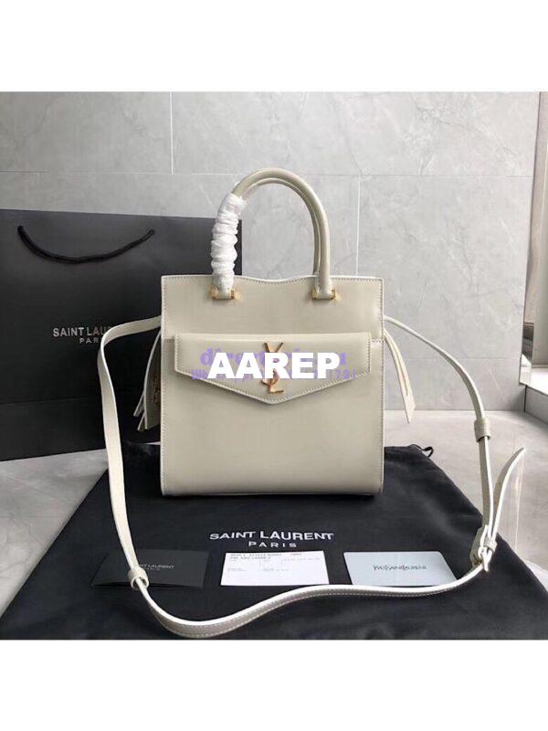 Replica Saint Laurent YSL Uptown Small Tote In Shiny Smooth Leather 561203 Blanc 3