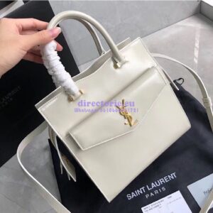 Replica Saint Laurent YSL Uptown Small Tote In Shiny Smooth Leather 561203 Blanc 2