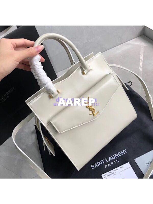 Replica Saint Laurent YSL Uptown Small Tote In Shiny Smooth Leather 561203 Blanc 4