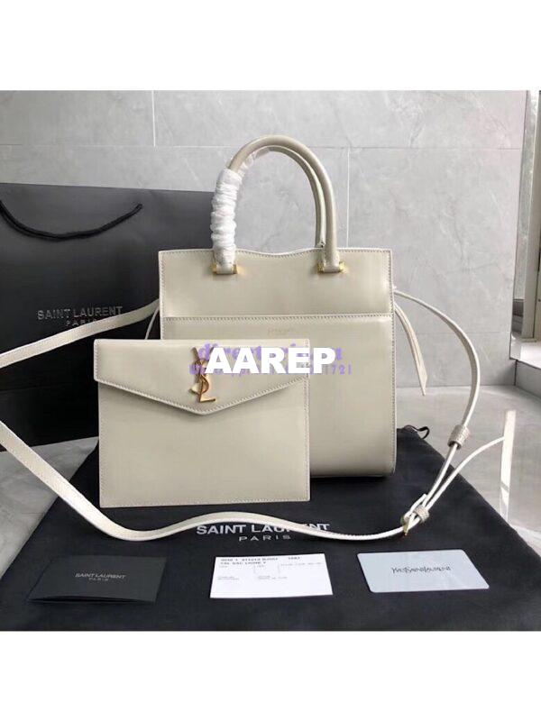 Replica Saint Laurent YSL Uptown Small Tote In Shiny Smooth Leather 561203 Blanc 5