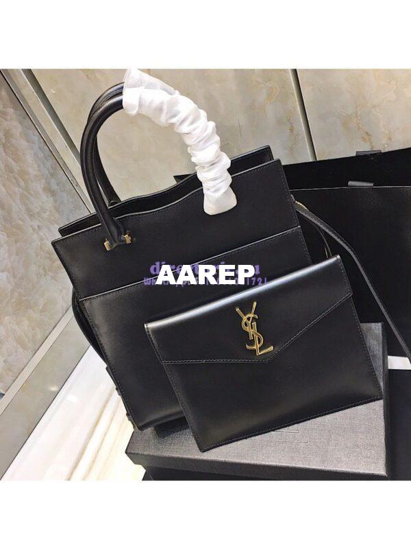 Replica Saint Laurent YSL Uptown Small Tote In Shiny Smooth Leather 561203 Black 3