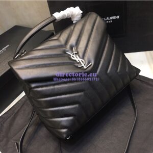 Replica Saint Laurent YSL LouLou Leather Top Handle Bag Black 2