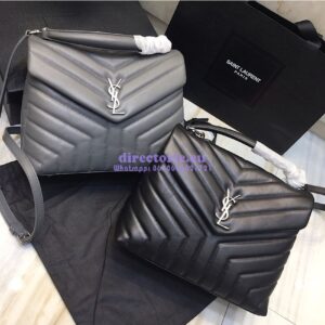Replica Saint Laurent YSL LouLou Leather Top Handle Bag Grey 2
