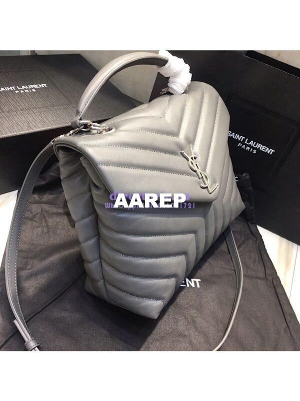 Replica Saint Laurent YSL LouLou Leather Top Handle Bag Grey 5