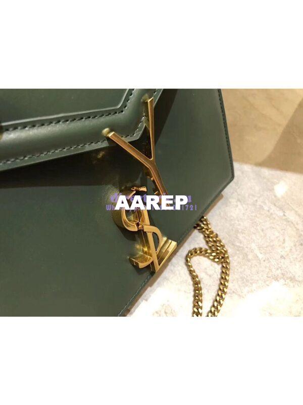 Replica YSL Saint Laurent Cassandra Monogram Clasp Bag In Smooth Leather Dark Green 4