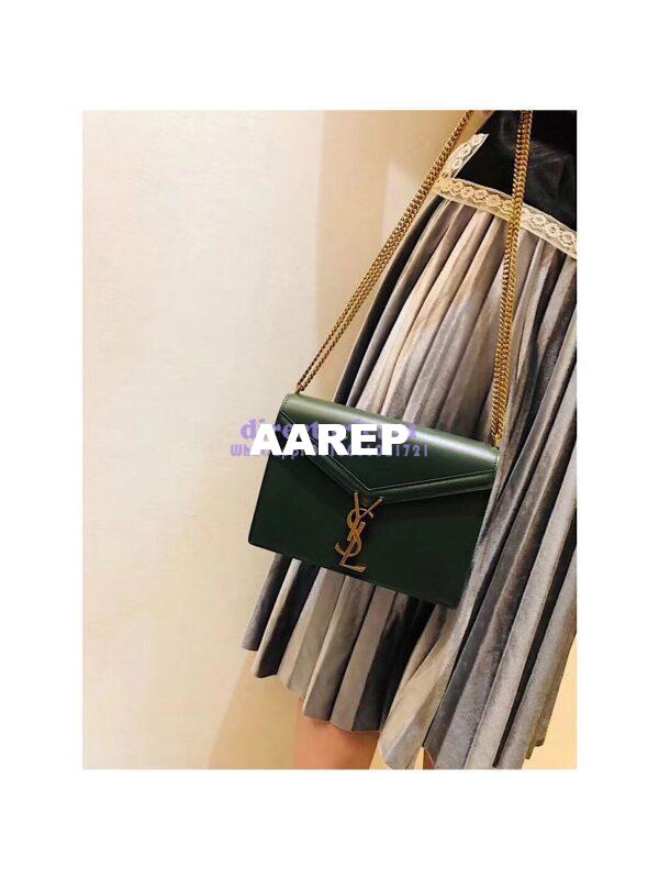 Replica YSL Saint Laurent Cassandra Monogram Clasp Bag In Smooth Leather Dark Green 10