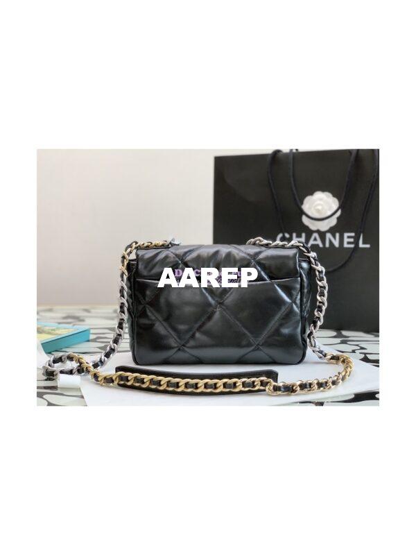 Replica Chanel 19 Small Flap Bag AS1160 Glossy Calfskin Black Silver 8