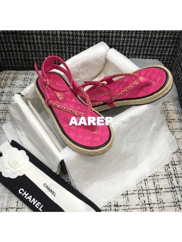Replica Chanel Lambskin Pink Sandals G36921 4