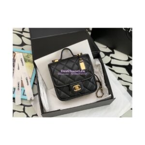 Replica Chanel Small Flap Bag With Top Handle Grained Calfskin AS3652 Black