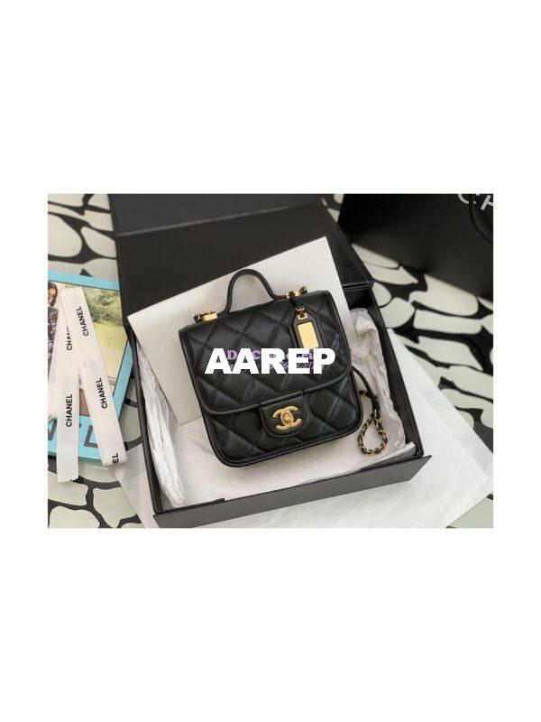 Replica Chanel Small Flap Bag With Top Handle Grained Calfskin AS3652 Black 3