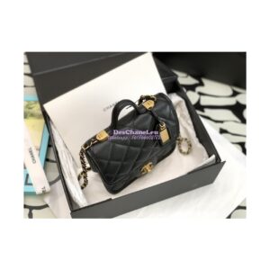 Replica Chanel Small Flap Bag With Top Handle Grained Calfskin AS3652 Black 2
