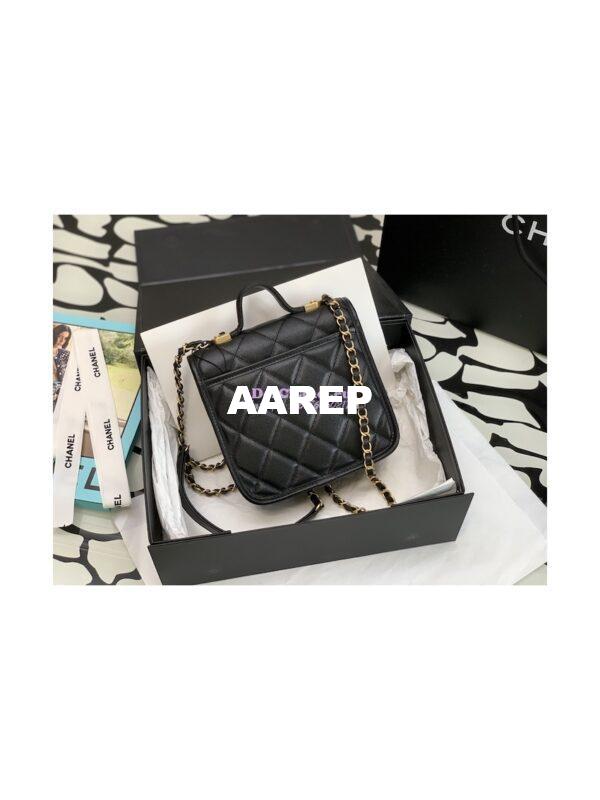 Replica Chanel Small Flap Bag With Top Handle Grained Calfskin AS3652 Black 7