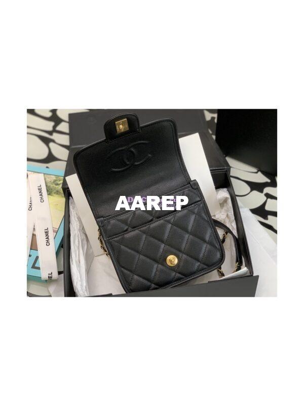 Replica Chanel Small Flap Bag With Top Handle Grained Calfskin AS3652 Black 10