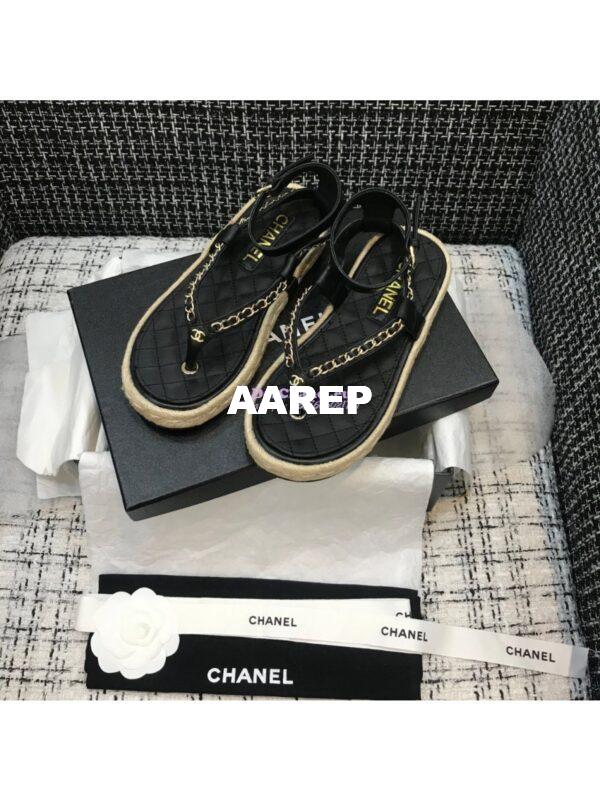 Replica Chanel Lambskin Black Sandals G36921 3