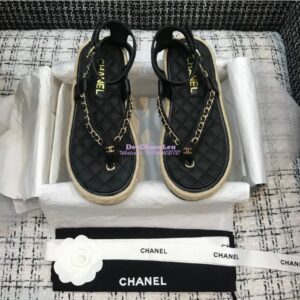 Replica Chanel Lambskin Black Sandals G36921 2