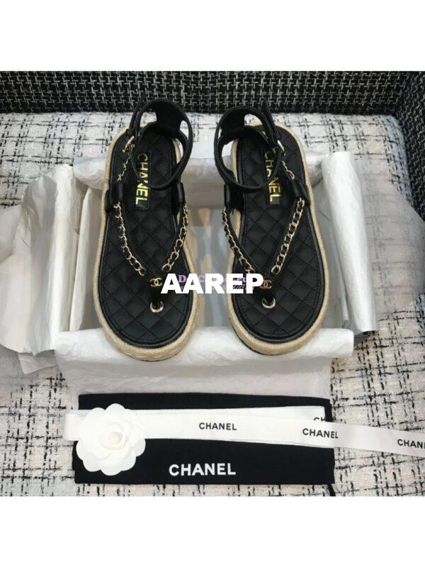 Replica Chanel Lambskin Black Sandals G36921 4