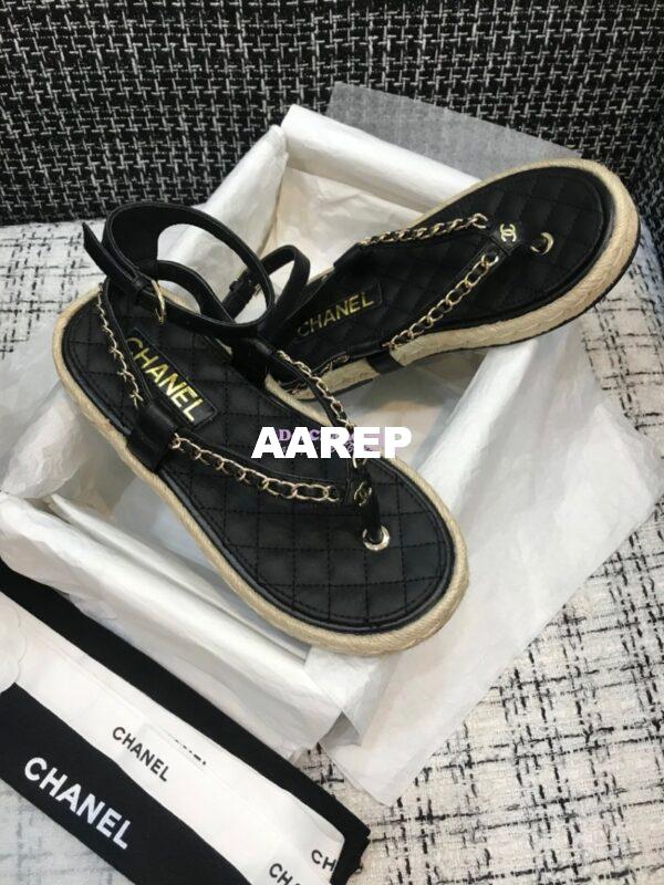 Replica Chanel Lambskin Black Sandals G36921 5