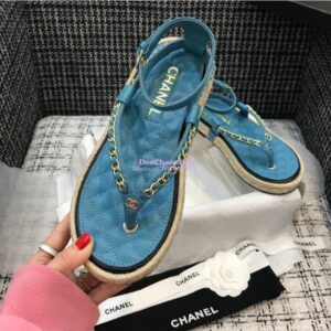 Replica Chanel Lambskin Turquiose Sandals G36921 2