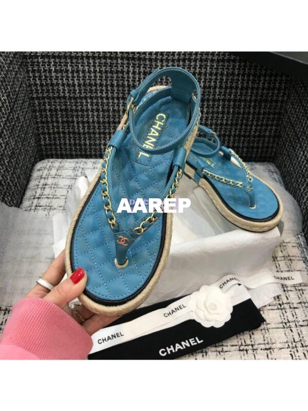 Replica Chanel Lambskin Turquiose Sandals G36921 2