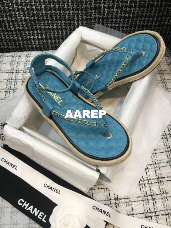 Replica Chanel Lambskin Turquiose Sandals G36921 5