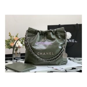 Replica Chanel 22 Handbag Shiny Calfskin & Silver Metal AS3260 AS3261 Khaki 2