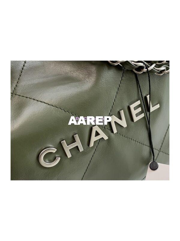 Replica Chanel 22 Handbag Shiny Calfskin & Silver Metal AS3260 AS3261 Khaki 5