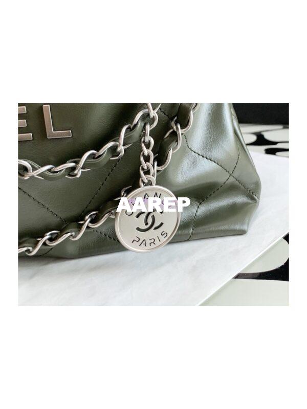 Replica Chanel 22 Handbag Shiny Calfskin & Silver Metal AS3260 AS3261 Khaki 6