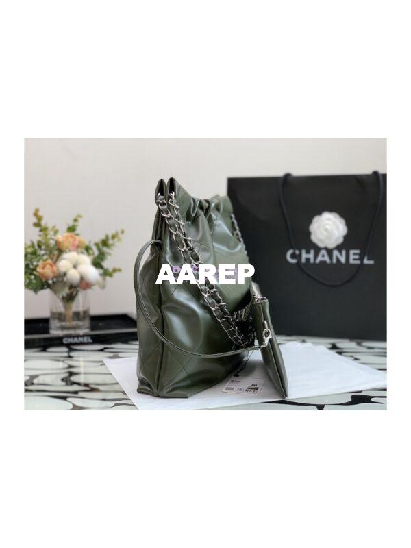 Replica Chanel 22 Handbag Shiny Calfskin & Silver Metal AS3260 AS3261 Khaki 7