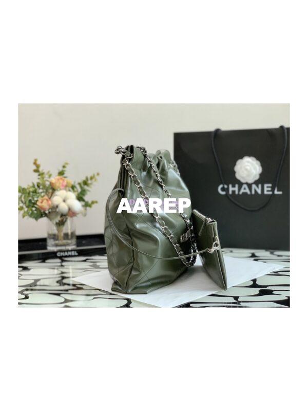 Replica Chanel 22 Handbag Shiny Calfskin & Silver Metal AS3260 AS3261 Khaki 8