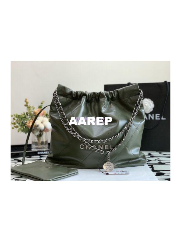 Replica Chanel 22 Handbag Shiny Calfskin & Silver Metal AS3260 AS3261 Khaki 13