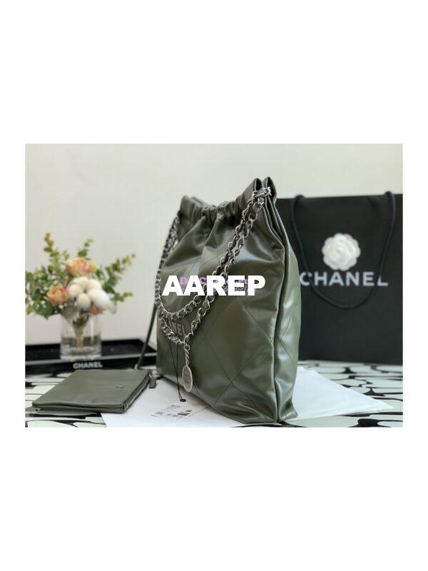 Replica Chanel 22 Handbag Shiny Calfskin & Silver Metal AS3260 AS3261 Khaki 14