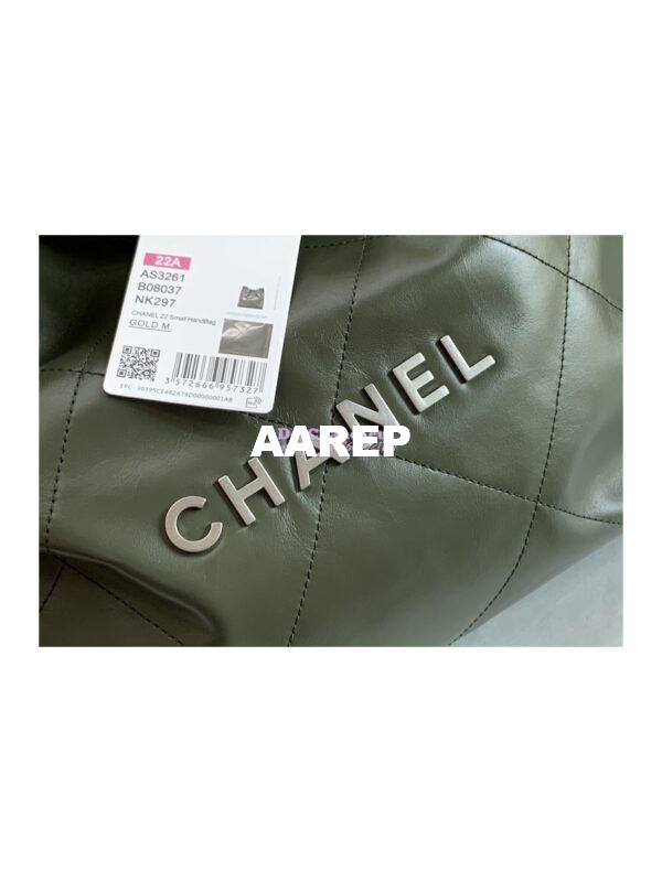 Replica Chanel 22 Handbag Shiny Calfskin & Silver Metal AS3260 AS3261 Khaki 15