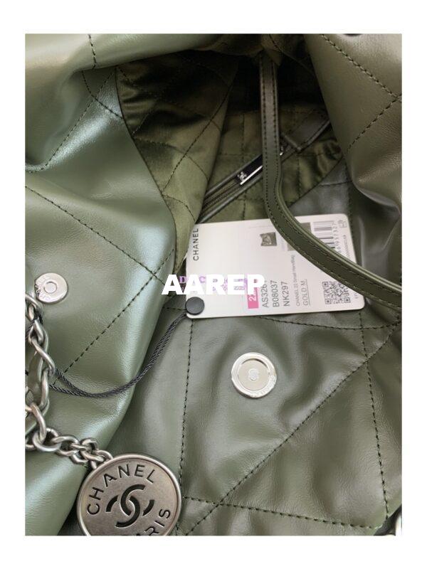 Replica Chanel 22 Handbag Shiny Calfskin & Silver Metal AS3260 AS3261 Khaki 18