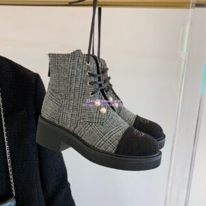 Replica Chanel Tweed Pearls Ankle Boots G36141 Green