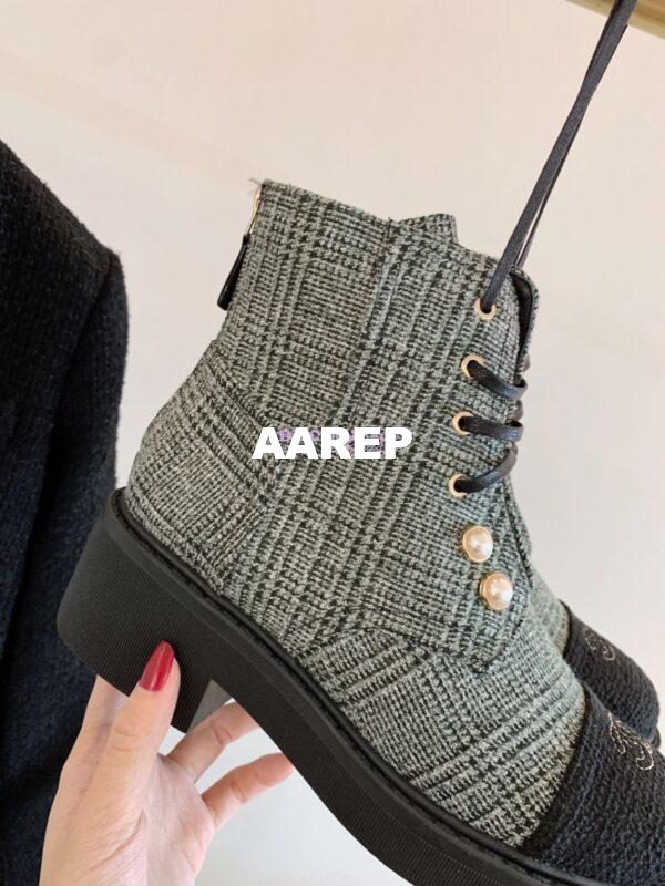 Replica Chanel Tweed Pearls Ankle Boots G36141 Green 8