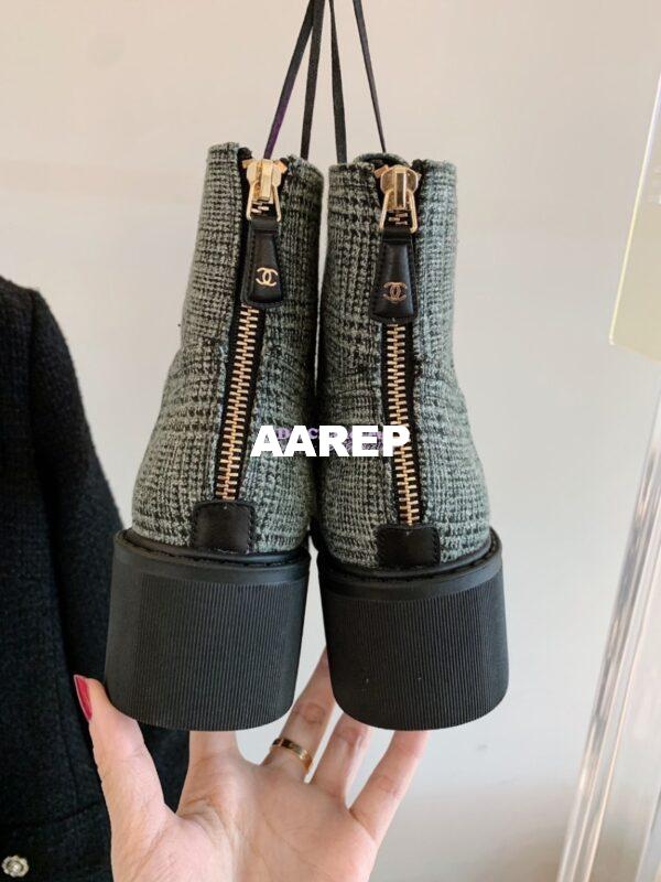 Replica Chanel Tweed Pearls Ankle Boots G36141 Green 9