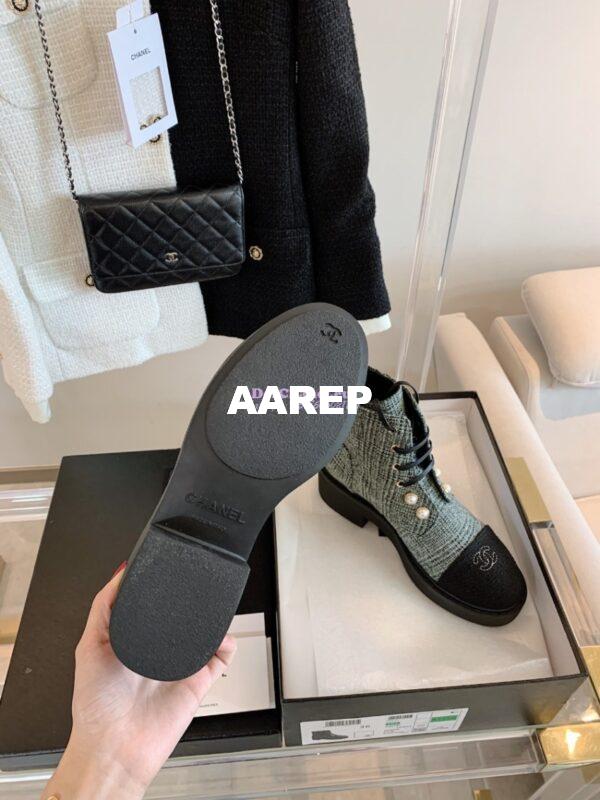 Replica Chanel Tweed Pearls Ankle Boots G36141 Green 10