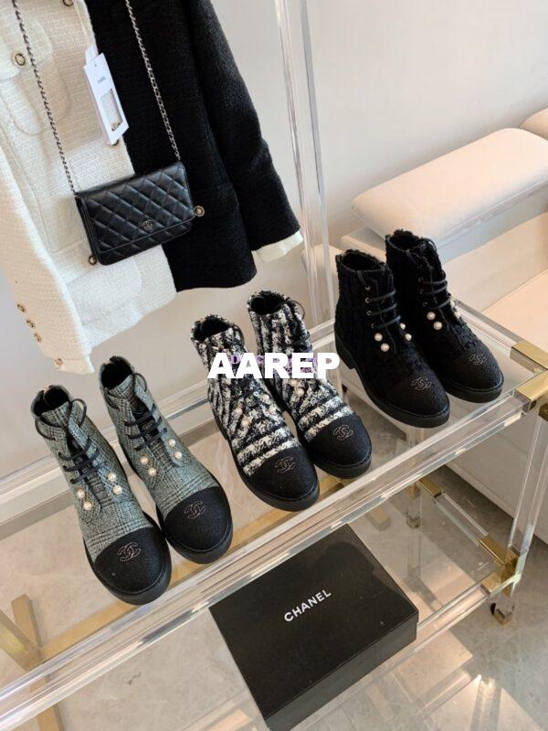 Replica Chanel Tweed Pearls Ankle Boots G36141 Black