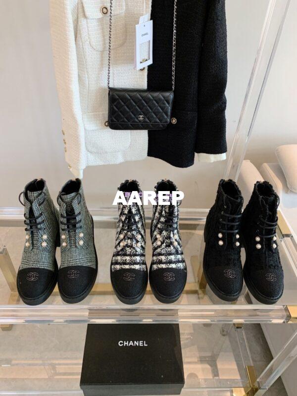 Replica Chanel Tweed Pearls Ankle Boots G36141 Black 2