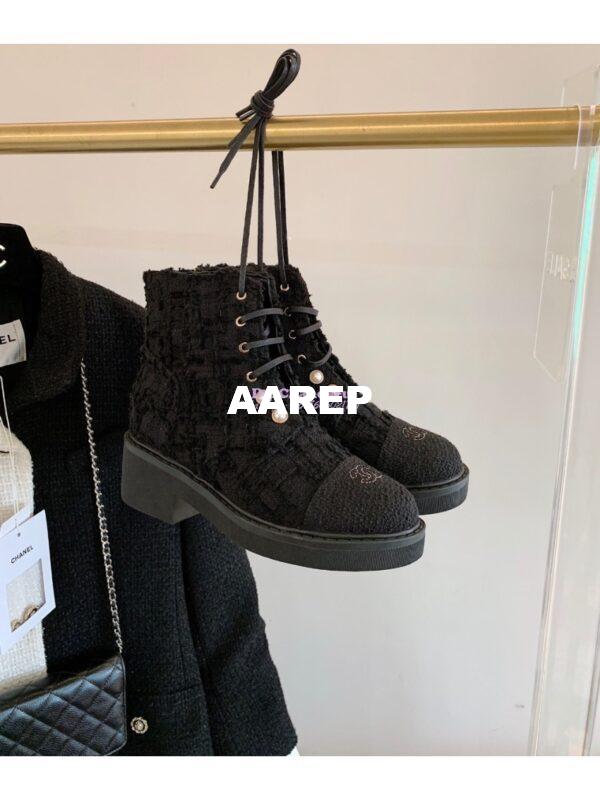 Replica Chanel Tweed Pearls Ankle Boots G36141 Black 3
