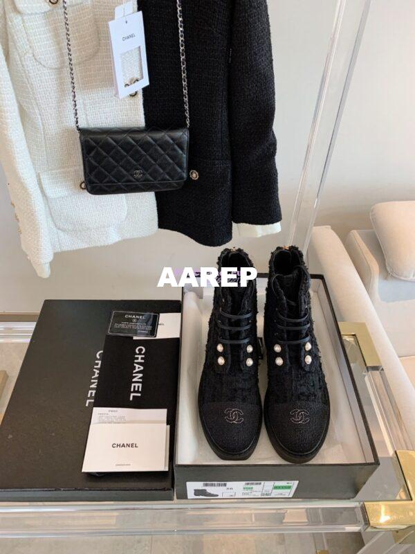 Replica Chanel Tweed Pearls Ankle Boots G36141 Black 4